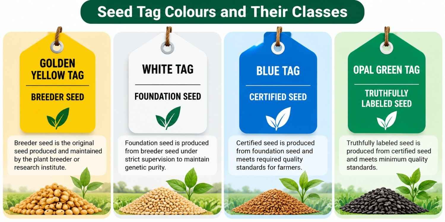 Infographic of seed class tag colours used for certified seeds in India