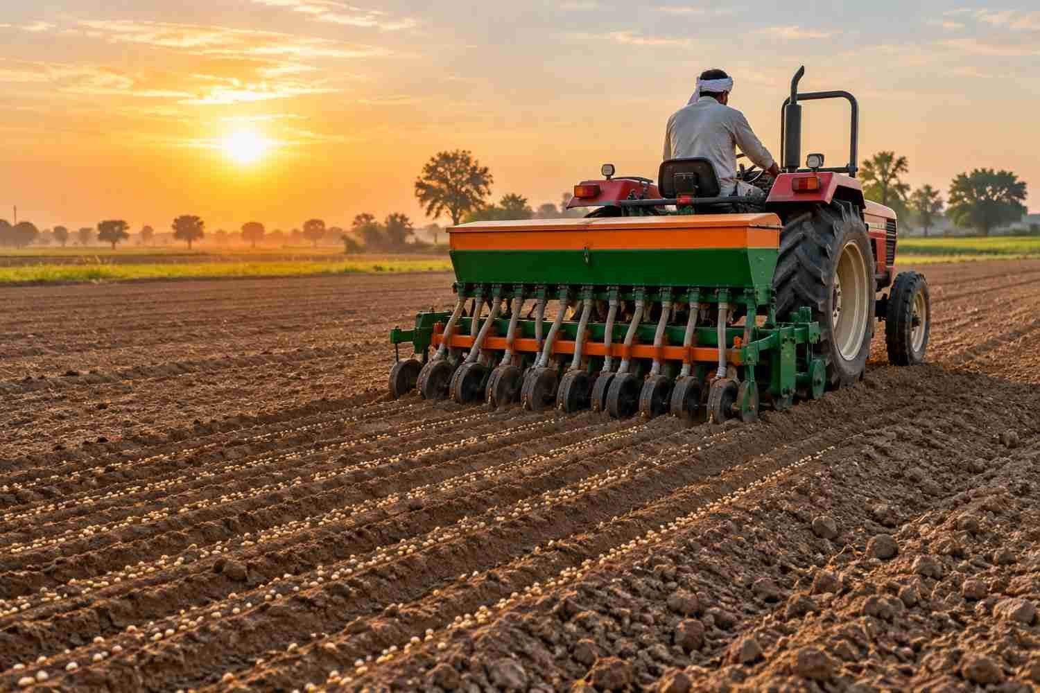 Farmer sowing barley seeds at the right barley seed rate per acre