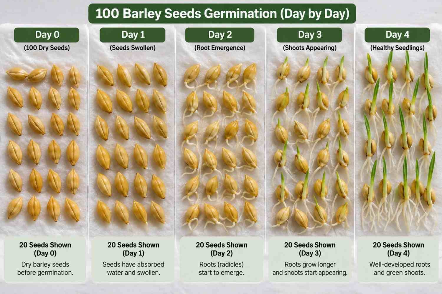 Barley seed germination time test on damp paper before deciding seed rate