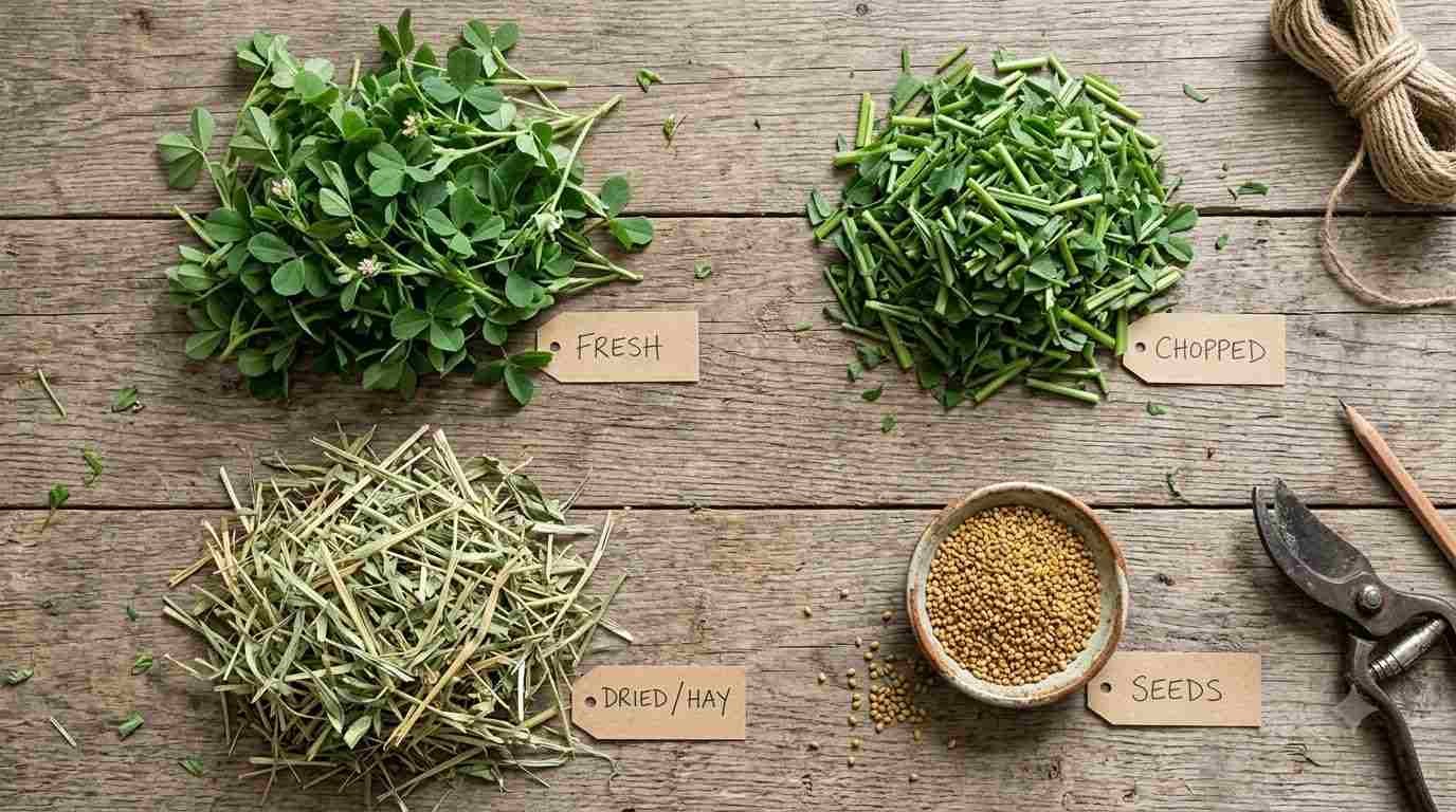 Comparison of berseem varieties grown in India on a farm table